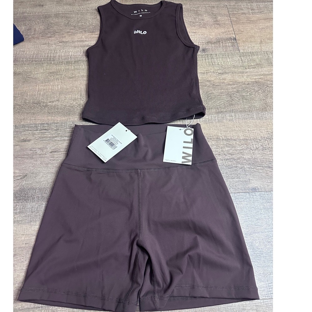 WILO The Label Espresso Ribbed Racer Tank and Scrunch Butt Biker Shorts Set Med - Picture 5 of 9